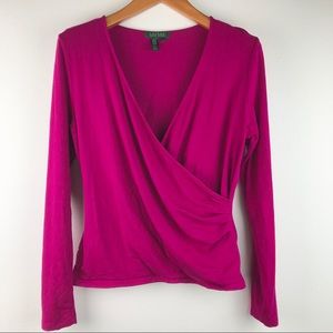 Lauren Ralph Lauren Berry Stretch Wrap Top Large L